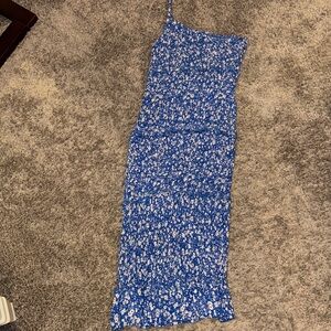 One Shoulder Blue Floral Dress